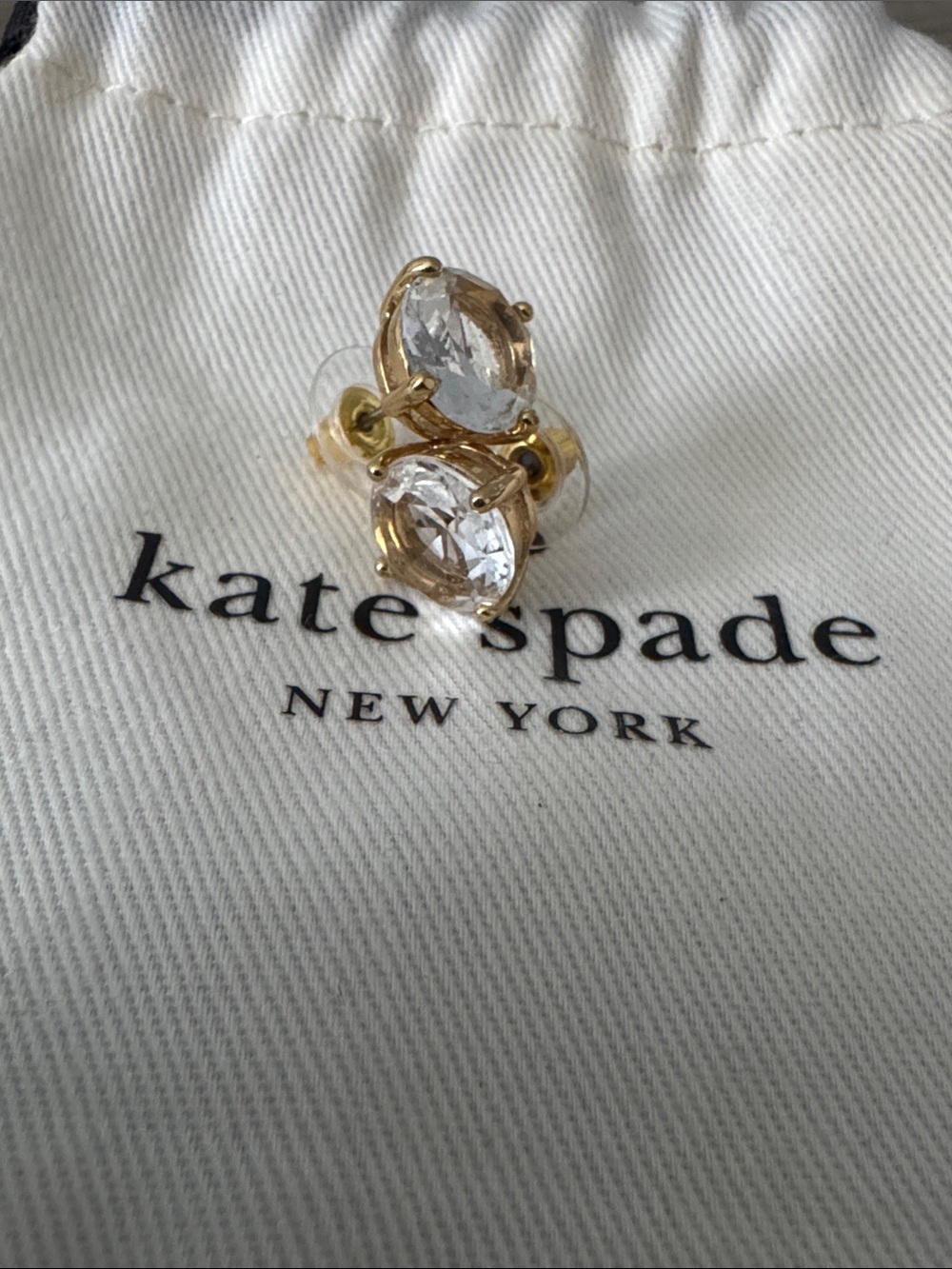 kate spade Gold Tone Clear Crystal Stud Earrings
